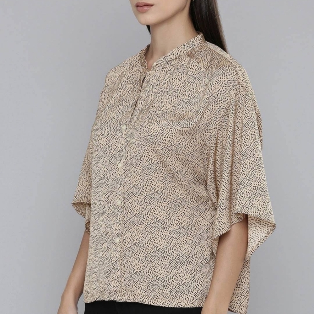 Levi's Sable Beige & Black Flare Sleeve Blouse L